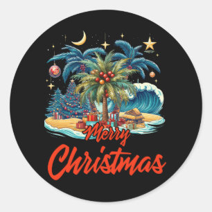 Merry Christmas Palm Tree Hawaii Hawaiian Tropical Classic Round Sticker