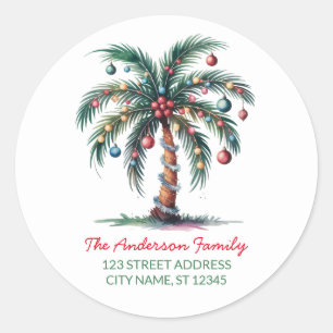 Merry Christmas Palm Tree Light Classic Round Sticker