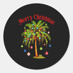 Merry Christmas Palm Tree Light Hawaiian Trocal Ch Classic Round Sticker
