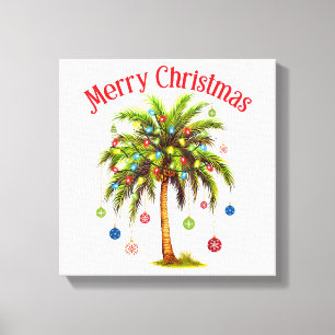 Merry Christmas Palm Tree Light Hawaiian Tropical  Canvas Print