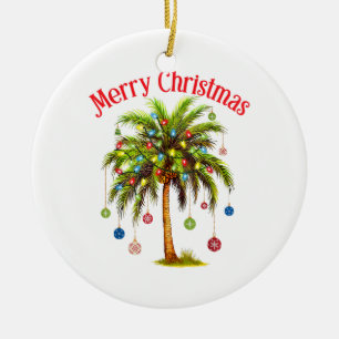 Merry Christmas Palm Tree Light Hawaiian Tropical  Ceramic Tree Decoration