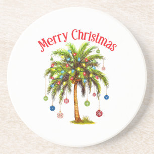 Merry Christmas Palm Tree Light Hawaiian Tropical  Coaster