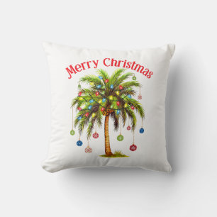 Merry Christmas Palm Tree Light Hawaiian Tropical Cushion