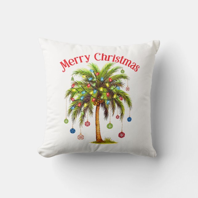 Merry Christmas Palm Tree Light Hawaiian Tropical  Cushion (Front)
