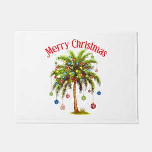 Merry Christmas Palm Tree Light Hawaiian Tropical Doormat