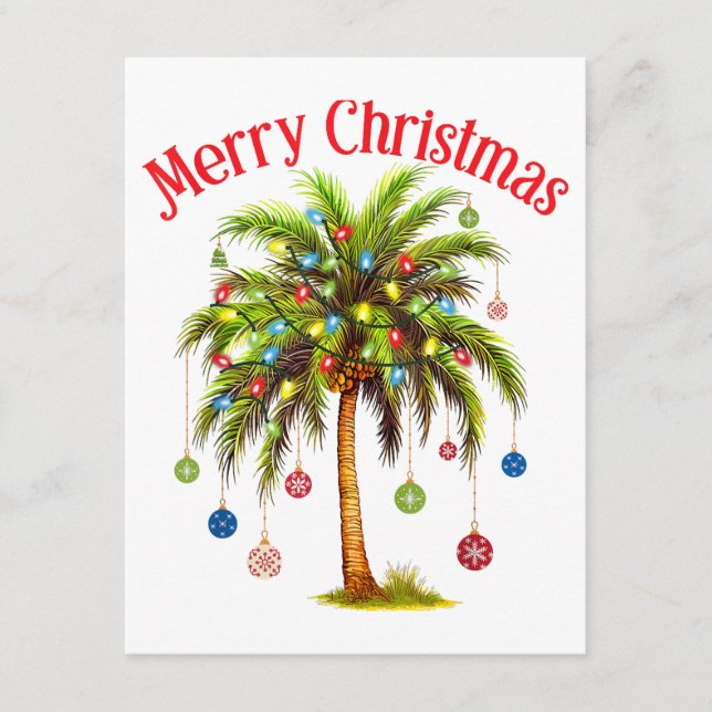 Merry Christmas Palm Tree Light Hawaiian Tropical  Enclosure Card (Front)