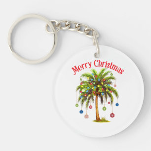 Merry Christmas Palm Tree Light Hawaiian Tropical  Key Ring
