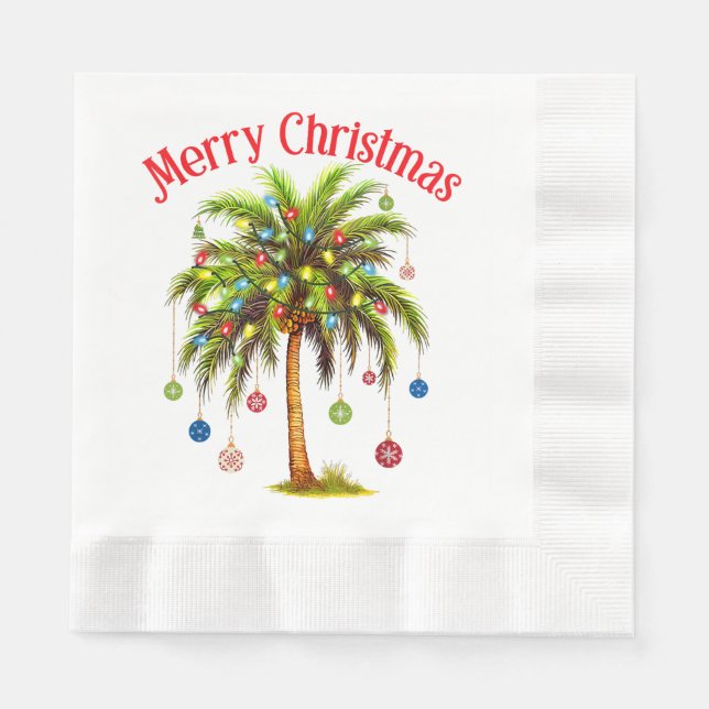 Merry Christmas Palm Tree Light Hawaiian Tropical  Napkin (Front)