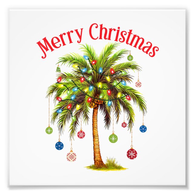 Merry Christmas Palm Tree Light Hawaiian Tropical  Photo Print (Front)