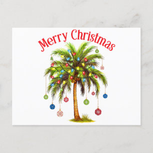 Merry Christmas Palm Tree Light Hawaiian Tropical Postcard