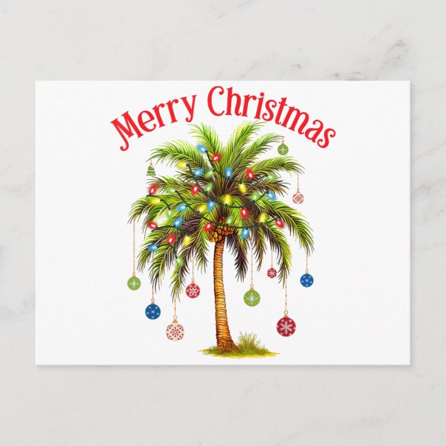 Merry Christmas Palm Tree Light Hawaiian Tropical  Postcard (Front)