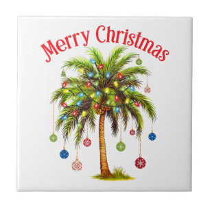 Merry Christmas Palm Tree Light Hawaiian Tropical Tile