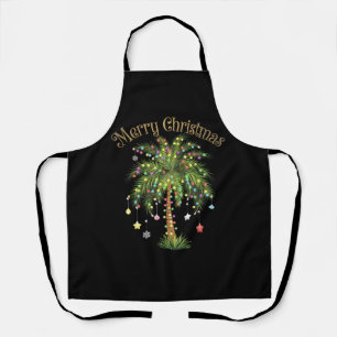 Merry Christmas Palm Tree Light New Year Tropical Apron