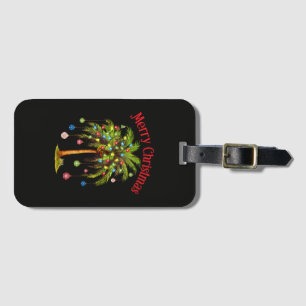 Merry Christmas Palm Tree Light Tropical Christmas Luggage Tag