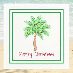 Merry Christmas Palm Tree Lights Border  Napkin