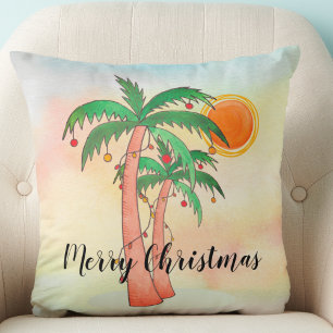 Merry Christmas Palm Trees Colourful Cushion