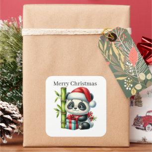 Merry Christmas panda bear Holiday Square Sticker