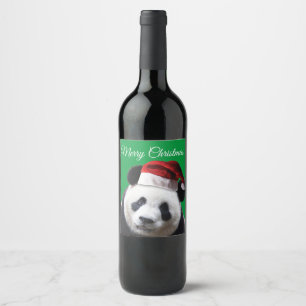 Merry Christmas Panda Bear Wine Label