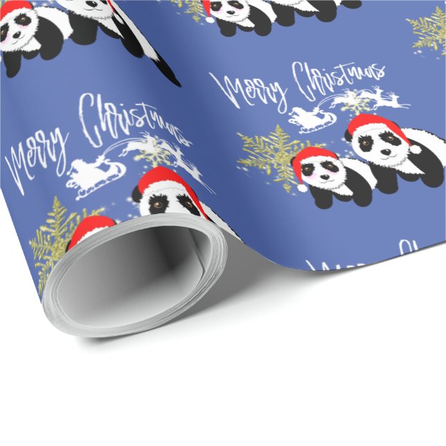 Merry Christmas Panda Bears Snowflake Cute Pattern Wrapping Paper (Roll Corner)