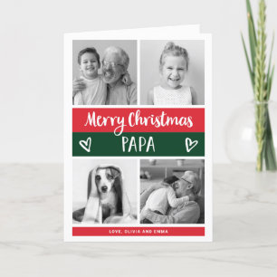 Merry Christmas Papa   Colour Block Photo Grid Holiday Card