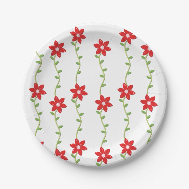 Merry Christmas Paper Plates, Poinsettia  Plate (Front)