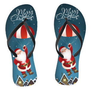Merry Christmas Parachuting Santa Holiday Gift Jandals