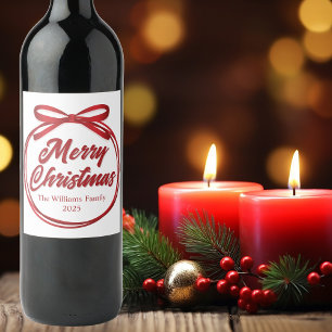 Merry Christmas Party Chic Custom Red Script Wine Label