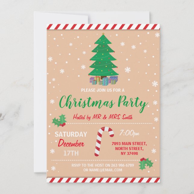 Merry Christmas Party Dinner Xmas Tree Candy Cane Invitation (Front)