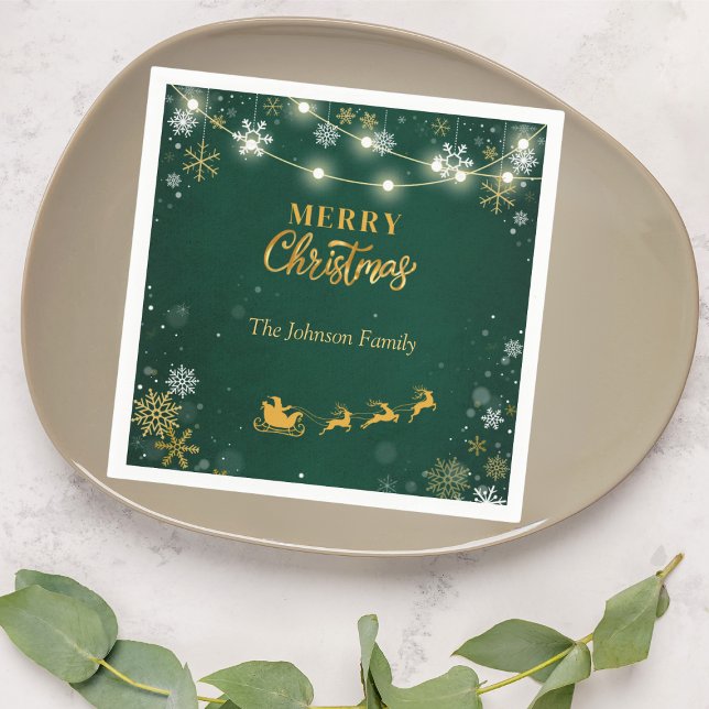 Merry Christmas Party Snowflakes and Santa  Napkin (Creator Uploaded)