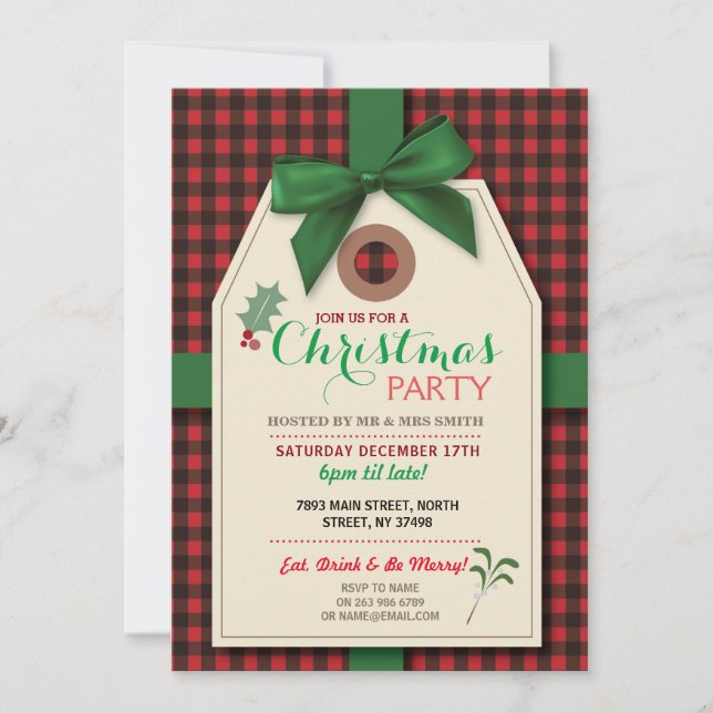 Merry Christmas Party Tag Check Xmas Invite (Front)
