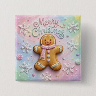 Merry Christmas Pastel Gingerbread Man Snowflakes 15 Cm Square Badge