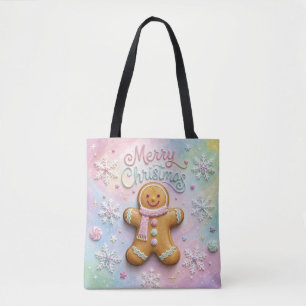 Merry Christmas Pastel Gingerbread Man Snowflakes Tote Bag