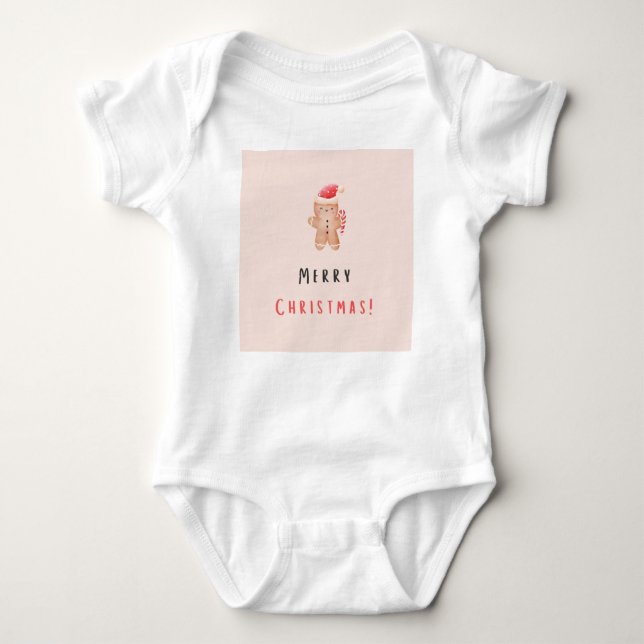 Merry Christmas Pastel Pink Gingerbread Baby Bodysuit (Front)