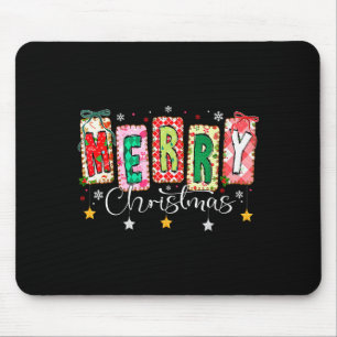 Merry Christmas Patchwork Coquette Bow Xmas Girl W Mouse Pad