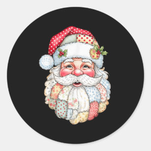 Merry Christmas Patchwork Santa Claus Face X-mas H Classic Round Sticker