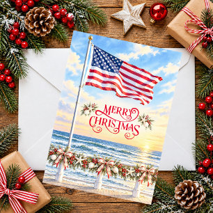 Merry Christmas Patriotic Coastal Christmas Card