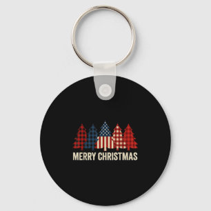 Merry Christmas Patriotic Usa Flag Tree Xmas Holid Key Ring