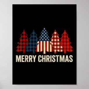 Merry Christmas Patriotic Usa Flag Tree Xmas Holid Poster