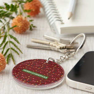 Merry Christmas Pattern Elegant Key Ring