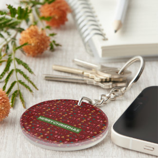 Merry Christmas Pattern Elegant Key Ring