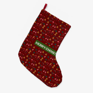 Merry Christmas Pattern Elegant Large Christmas Stocking