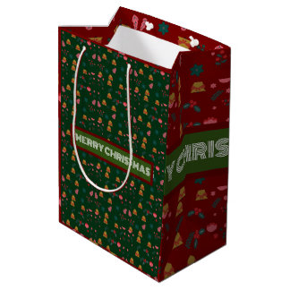 Merry Christmas Pattern Elegant Medium Gift Bag