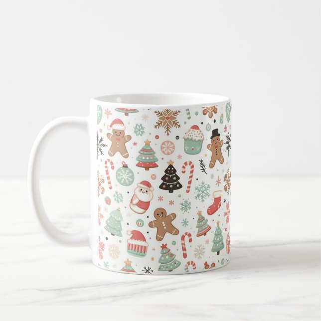 Merry Christmas Pattern Joy Coffee Mug (Left)