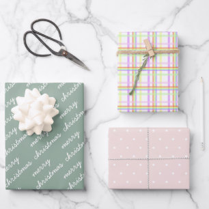 Merry Christmas Pattern Rainbow Blush Pastel Wrapping Paper Sheet