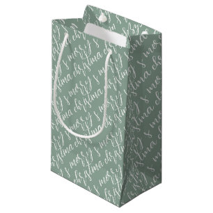 Merry Christmas Pattern Sage Green Small Gift Bag