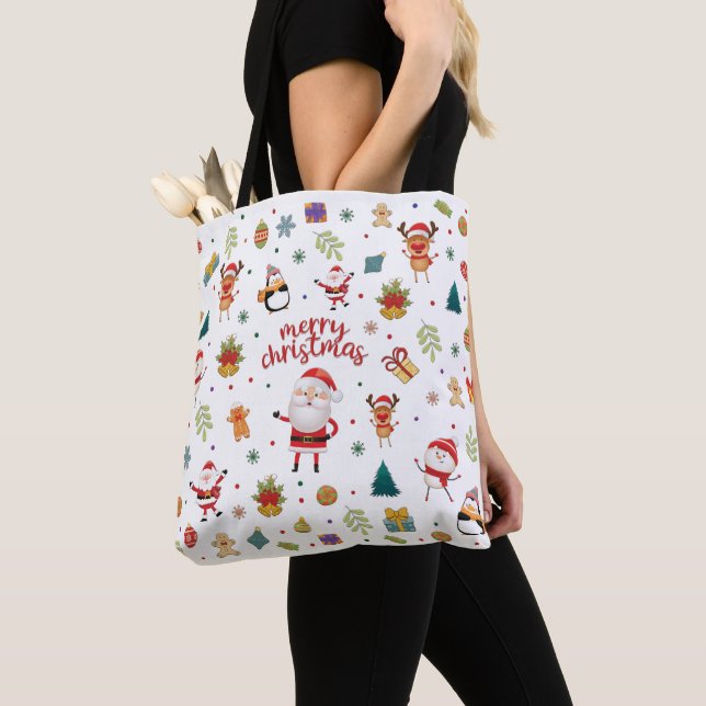 Merry Christmas Pattern Tote Bag (Close Up)