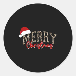Merry Christmas Pattern Xmas Leopard Family Cute W Classic Round Sticker
