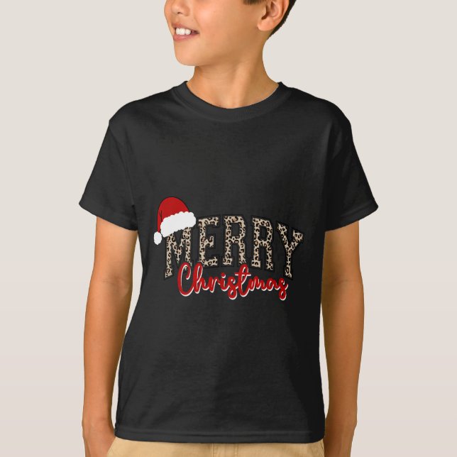Merry Christmas Pattern Xmas Leopard Family Cute W T-Shirt (Front)