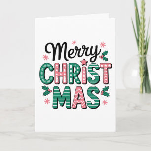 Merry Christmas Patterned Lettering Holly Xmas Card