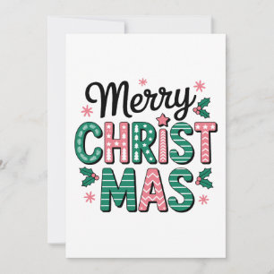 Merry Christmas Patterned Lettering Holly Xmas Invitation